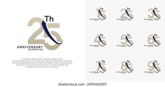 anniversary vector set. brown color with blue swoosh can be use for celebration
