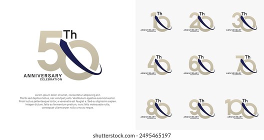 anniversary vector set. brown color with blue swoosh can be use for celebration