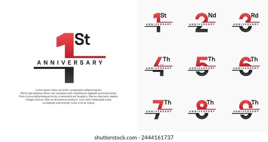 anniversary vector set design with black and red color for celebration day