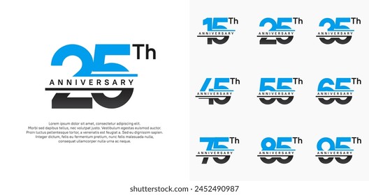 anniversary vector set design with black and blue color for celebration day