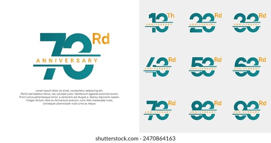 anniversary vector set design with blue and orange color for celebration day