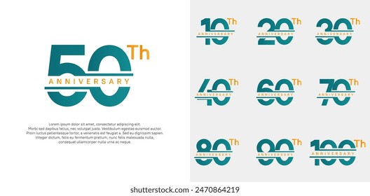 anniversary vector set design with blue and orange color for celebration day