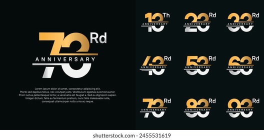 Jubiläums-Vektorgrafik-Set-Design mit Gold- und Silberfarbe zum Feiertag