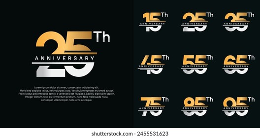 anniversary vector set design with gold and silver color for celebration day