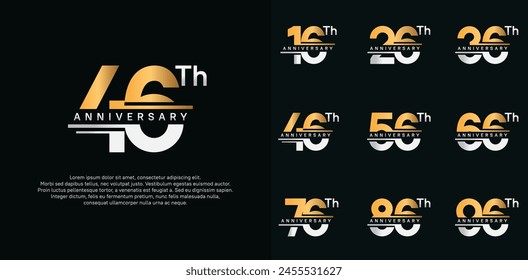 anniversary vector set design with gold and silver color for celebration day