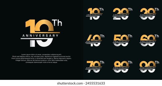 anniversary vector set design with gold and silver color for celebration day