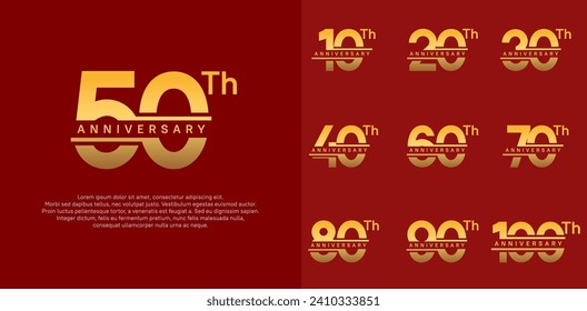 diseño de conjunto de vectores de aniversario con color dorado para el día de celebración