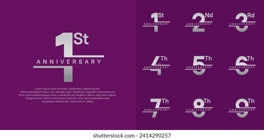 anniversary vector set design with silver color for celebration day