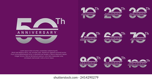 anniversary vector set design with silver color for celebration day