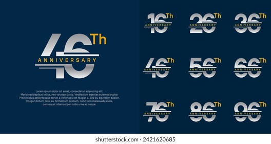 anniversary vector set design with silver and gold color for celebration day
