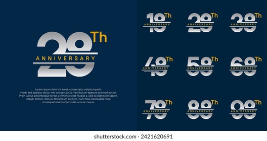 anniversary vector set design with silver and gold color for celebration day