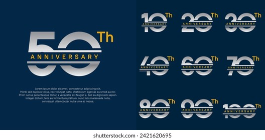 anniversary vector set design with silver and gold color for celebration day