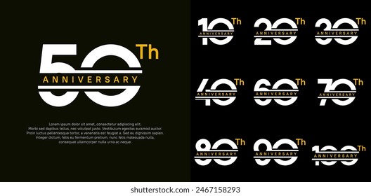 anniversary vector set design with white and yellow color for celebration day