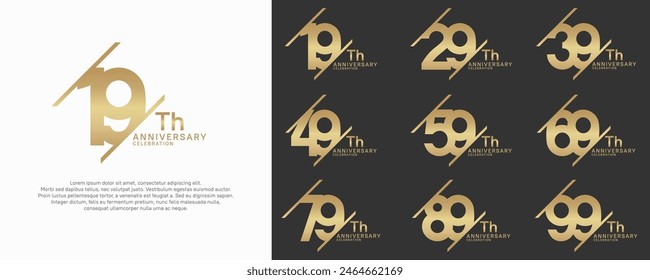 conjunto de Vector de aniversario con color dorado y barra oblicua para fines de celebración