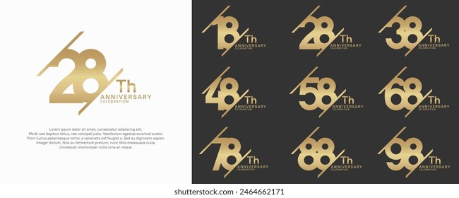 conjunto de Vector de aniversario con color dorado y barra oblicua para fines de celebración