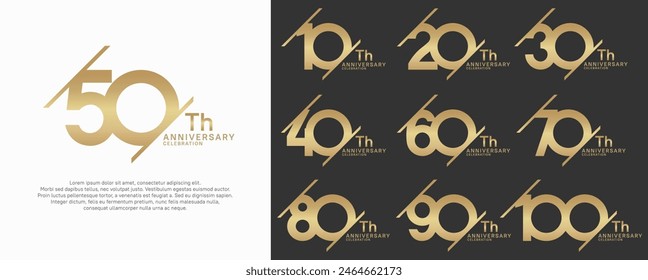 anniversary vector set with gold color and slash for celebration purpose