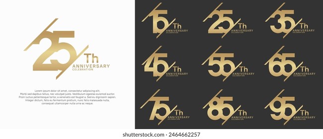 anniversary vector set with gold color and slash for celebration purpose