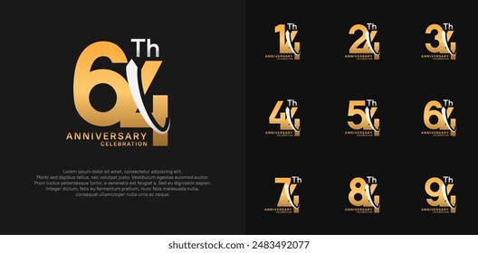 anniversary vector set. gold color with silver swoosh can be use for celebration