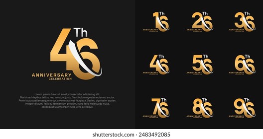 anniversary vector set. gold color with silver swoosh can be use for celebration