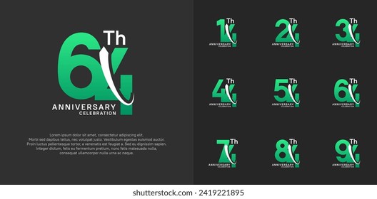 anniversary vector set. green color with white swoosh can be use for celebration