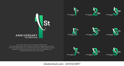 anniversary vector set. green color with white swoosh can be use for celebration