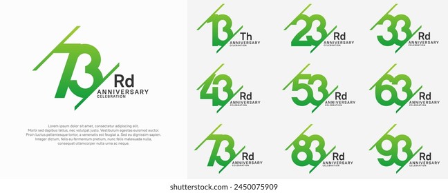 anniversary vector set with green color and slash for celebration purpose