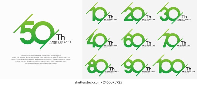 anniversary vector set with green color and slash for celebration purpose