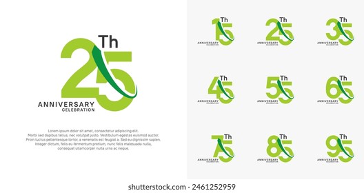anniversary vector set. green color with swoosh can be use for celebration