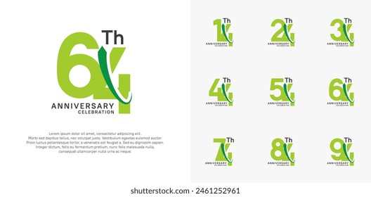 anniversary vector set. green color with swoosh can be use for celebration