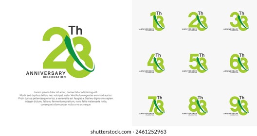 anniversary vector set. green color with swoosh can be use for celebration