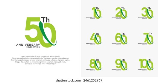 anniversary vector set. green color with swoosh can be use for celebration