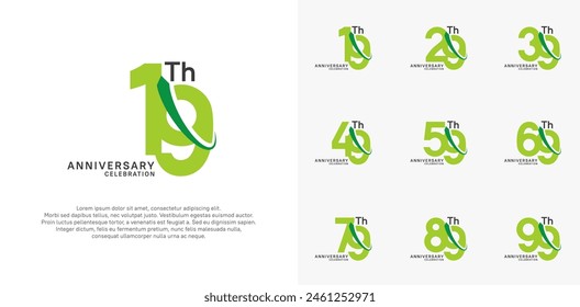 conjunto de Vector de aniversario. el color verde con swoosh se puede utilizar para la celebración