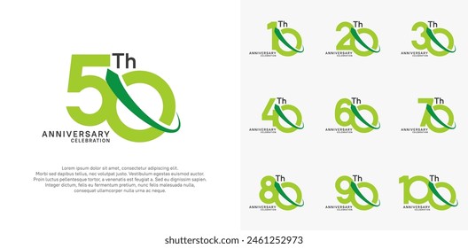 anniversary vector set. green color with swoosh can be use for celebration