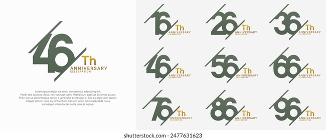 anniversary vector set with green color and slash for celebration purpose