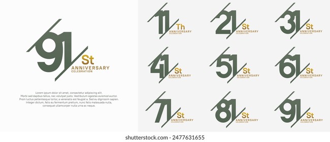 conjunto de Vector de aniversario con color verde y barra para fines de celebración