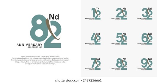conjunto de Vector de aniversario. el color verde con swoosh marrón se puede utilizar para la celebración