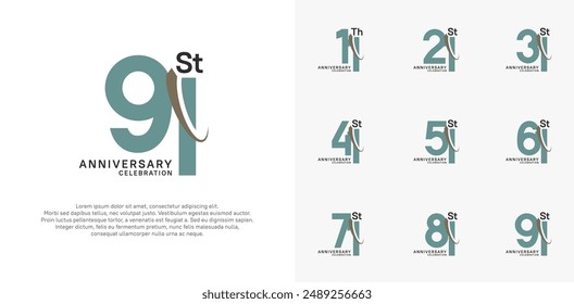 anniversary vector set. green color with brown swoosh can be use for celebration