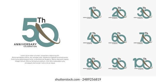 conjunto de Vector de aniversario. el color verde con swoosh marrón se puede utilizar para la celebración