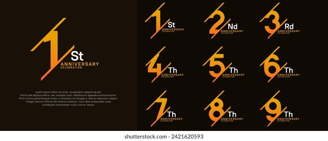 anniversary vector set with orange color and slash for celebration purpose