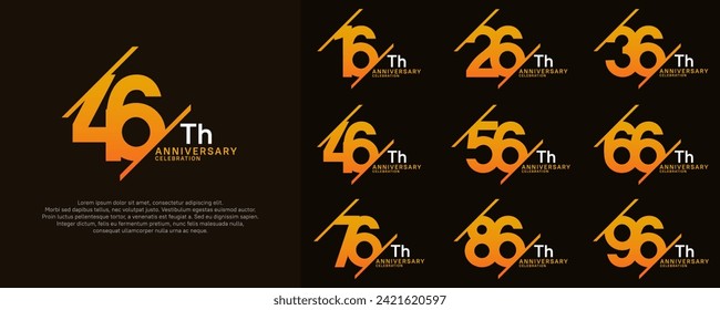 anniversary vector set with orange color and slash for celebration purpose
