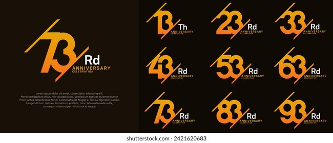 anniversary vector set with orange color and slash for celebration purpose