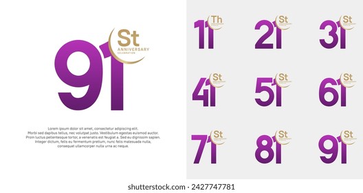 anniversary vector set with purple color can be use for special day celebration
