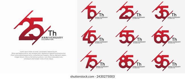 anniversary vector set with red color and slash for celebration purpose