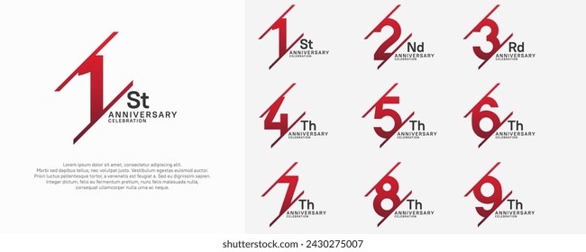 anniversary vector set with red color and slash for celebration purpose