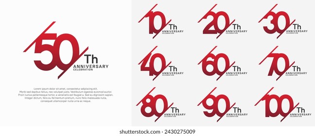 anniversary vector set with red color and slash for celebration purpose