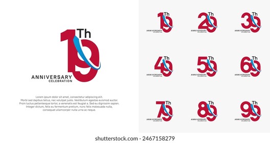 anniversary vector set. red color with blue swoosh can be use for celebration