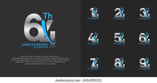 conjunto de vectores de aniversario. color plata con cisne azul puede ser usado para celebración