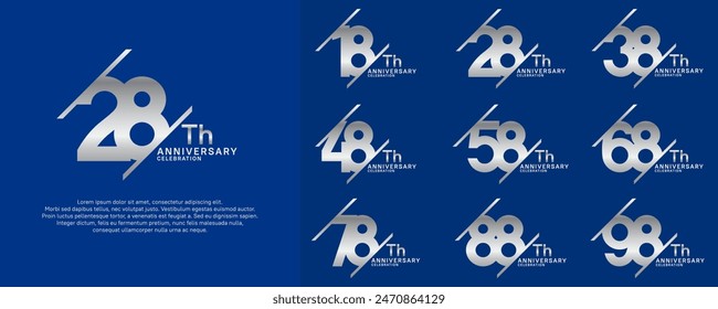 anniversary vector set with silver color and slash for celebration purpose