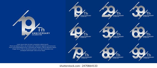 conjunto de Vector de aniversario con color plateado y barra para fines de celebración