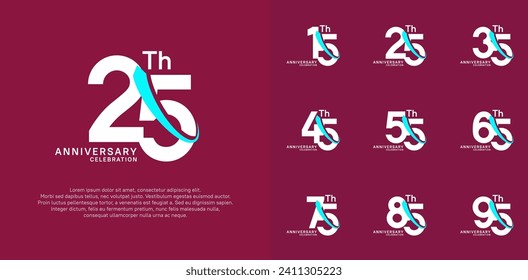 anniversary vector set. white color with blue swoosh can be use for celebration